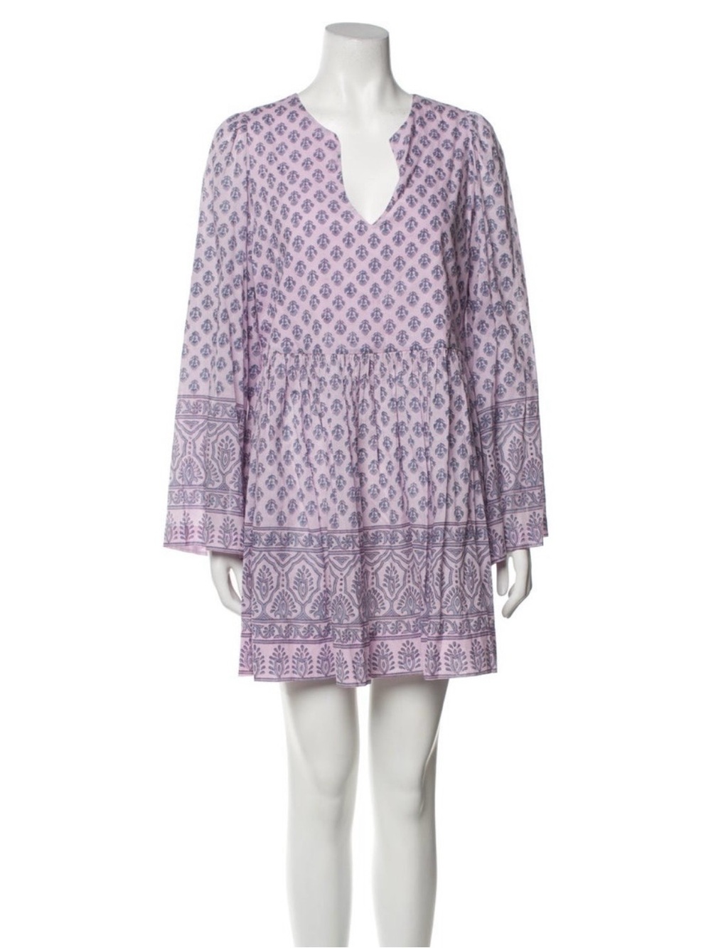 Alix Of Bohemia Lavender Block Printed by Hand Cotton Voile Tiered Mini Dress